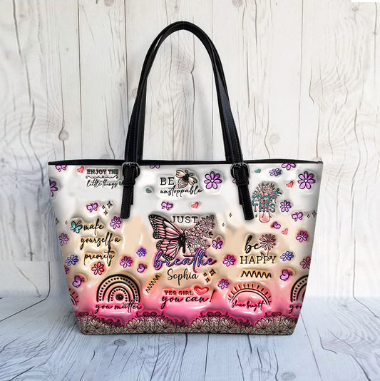 Sac en cuir papillon à affirmations positives - Sac en cuir papillon personnalisé
