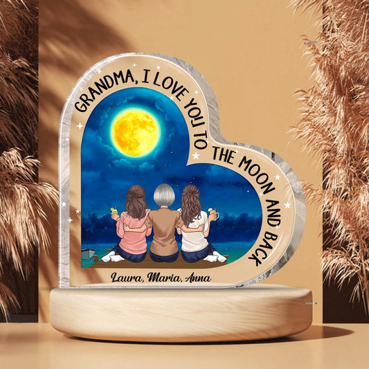 Moon And Back - Gift for mom, grandma - Personalized Custom Shaped Acrylic Plaque