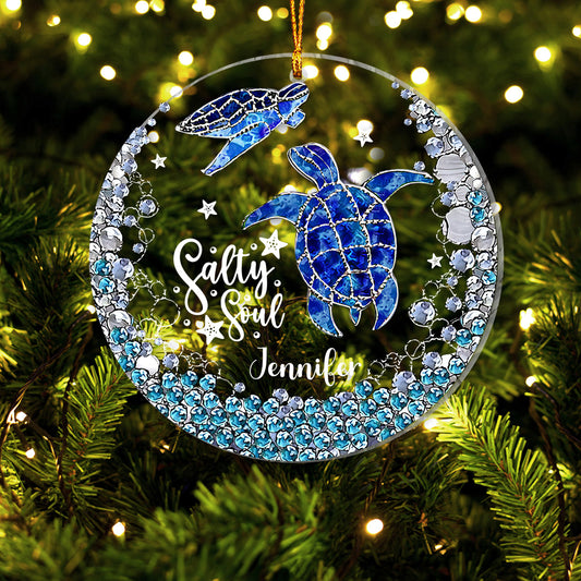 Salty Soul - Personalized Turtle Transparent Ornament