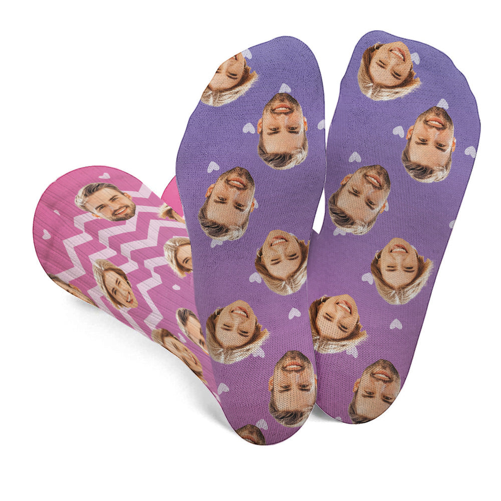Custom Face Purple Pattern - Personalized Couple Socks