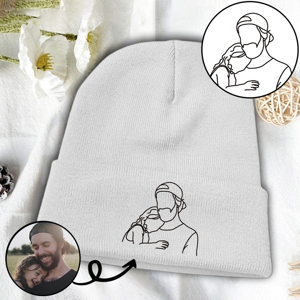 Custom Photo - Personalized Father Embroidered Beanie