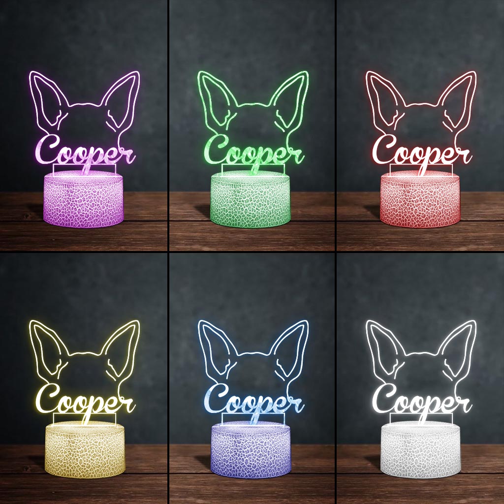 Plaque commémorative personnalisée en forme d'oreilles de chien - Cadeau mignon pour les amoureux des chiens ayant perdu leur compagnon - Socle lumineux personnalisé