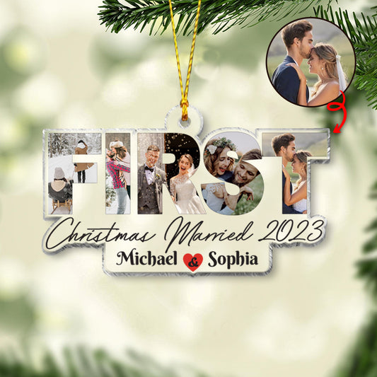 First Christmas Married - gift for husband, wife - Personalized Transparent Ornament