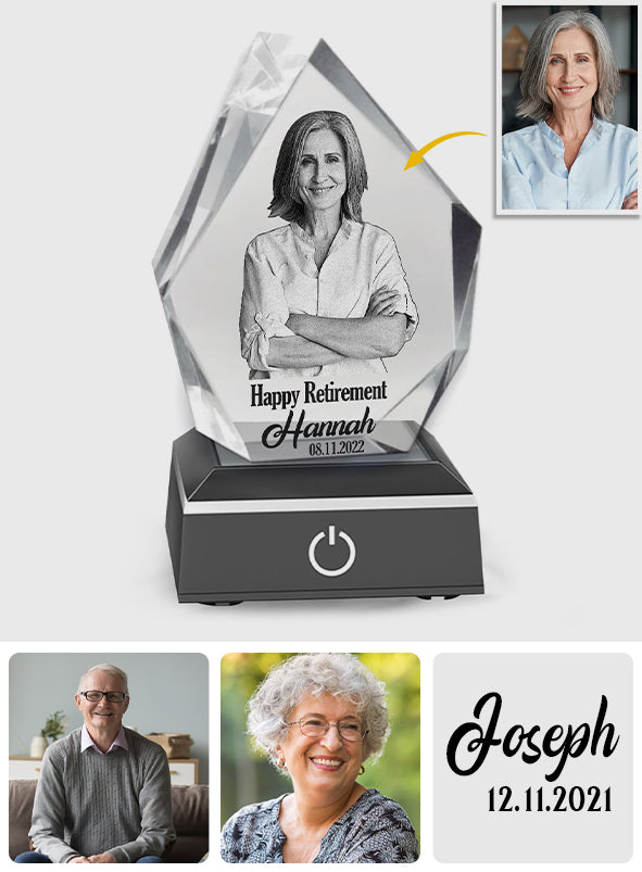 Bonne retraite ! Lampe en cristal 3D en forme d’iceberg, gravée au laser et personnalisée pour les retraités.