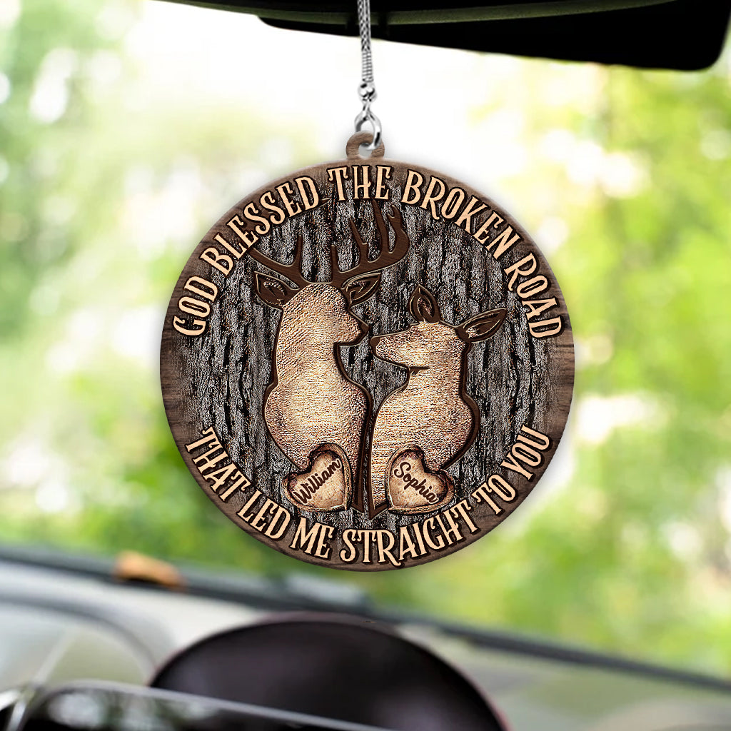 God Blessed The Broken Road - Personalized Couple Car Ornament