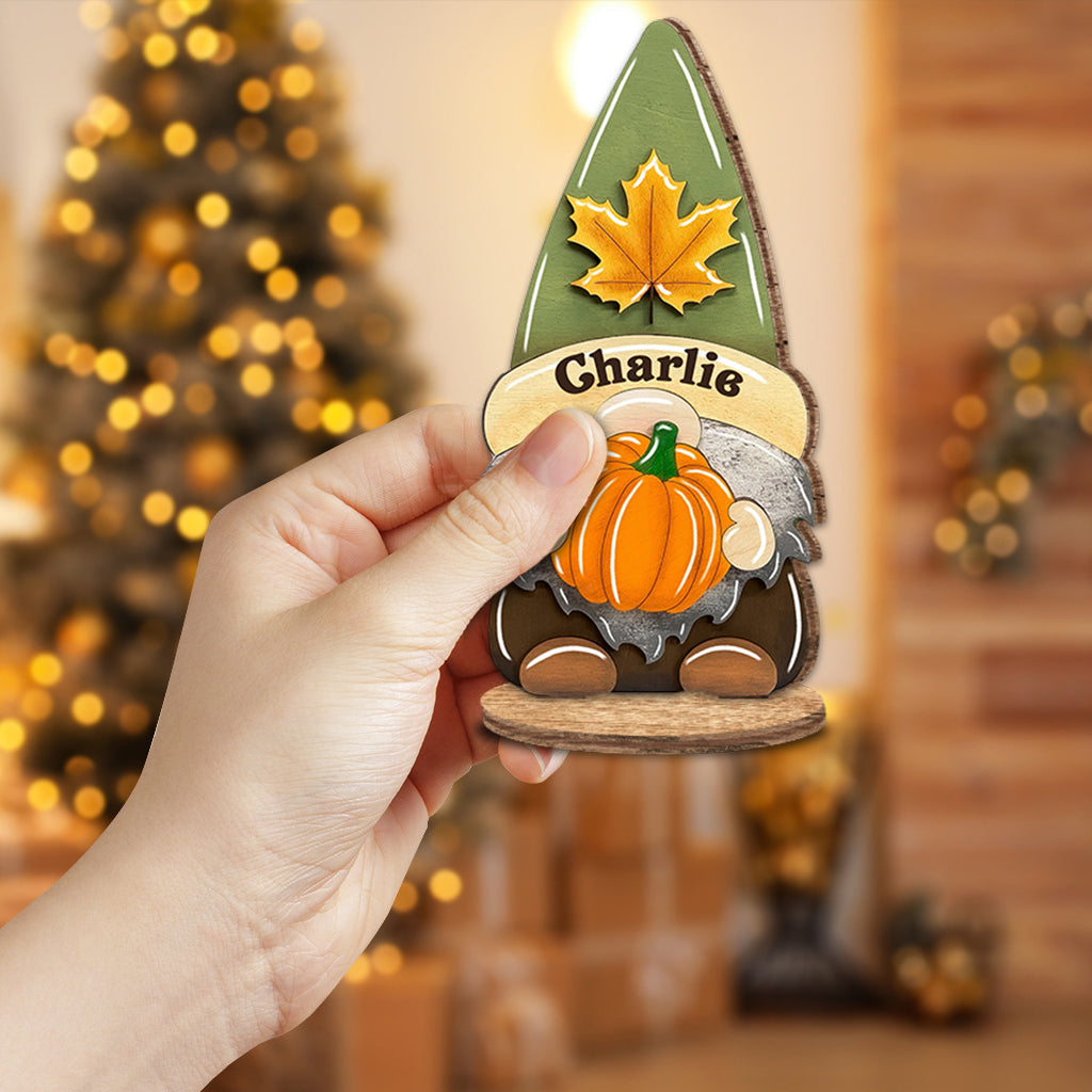 Thanksgiving-Gnome – Personalisierte, freistehende Holzplakette für Thanksgiving