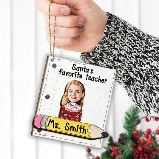 Weihnachtsmanns Lieblingslehrerin – Personalisierter zweilagiger Lehrer-Weihnachtsbaumschmuck