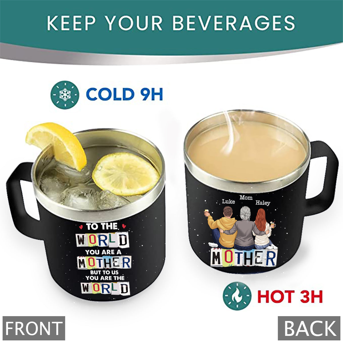 To Me You Are The World - Personalized Mother's Day Father’s Day Insulated Coffee Mug Travel Tumbler