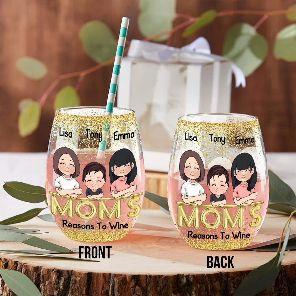 Mom's Reasons To Wine - Personalized Mother's Day Mother All Over Wine Glass