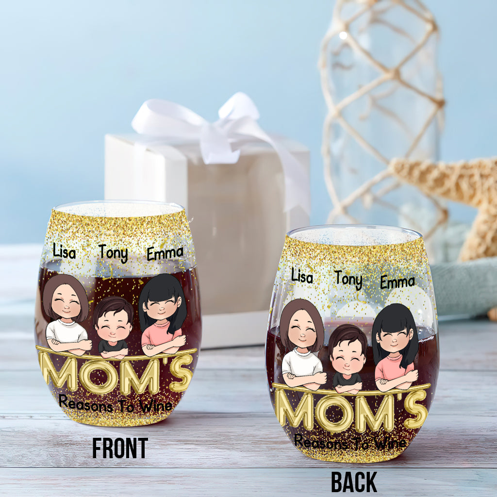 Mom's Reasons To Wine - Personalized Mother's Day Mother All Over Wine Glass