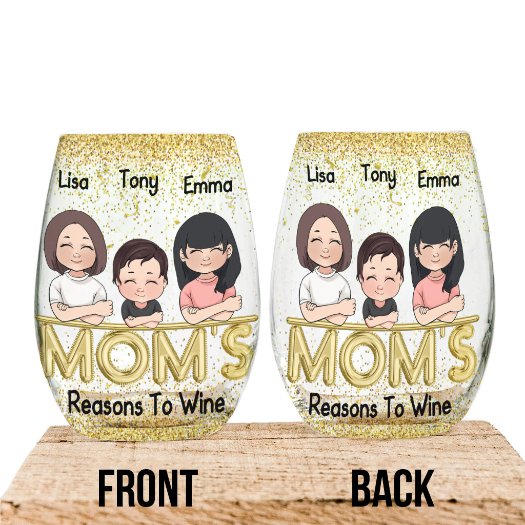 Mom's Reasons To Wine - Personalized Mother's Day Mother All Over Wine Glass