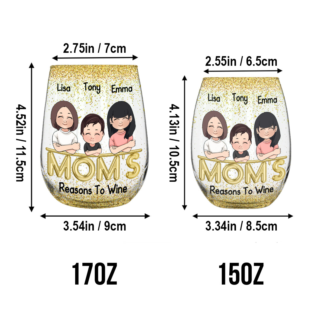 Mom's Reasons To Wine - Personalized Mother's Day Mother All Over Wine Glass