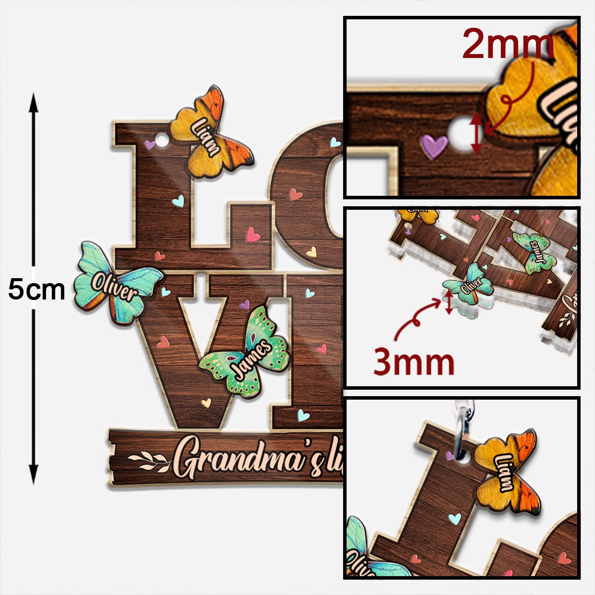 Love - Personalized Grandma Keychain (Printed On Both Sides)