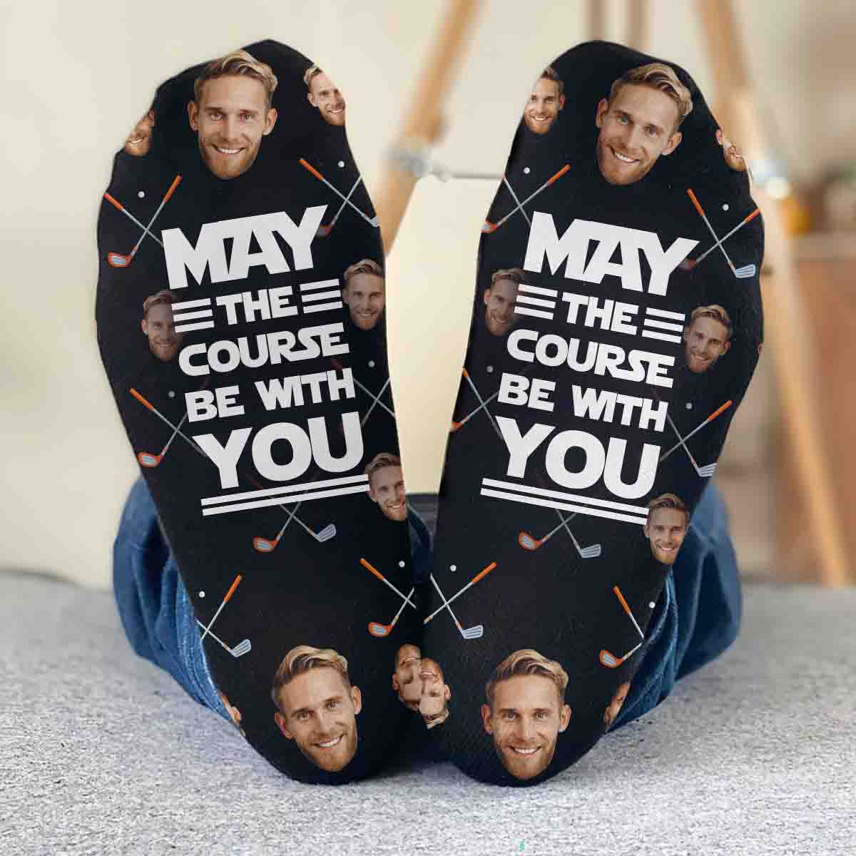 Möge der Golfplatz mit dir sein – personalisierte Golfsocken