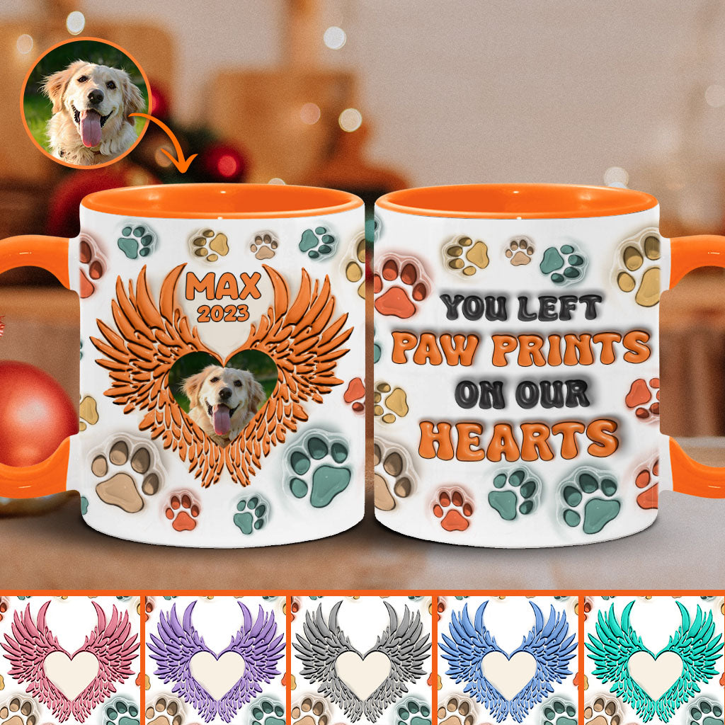 Du hast Pfotenabdrücke auf unseren Herzen hinterlassen, Engelsflügel – Geschenk für Hundeliebhaber, Trauernde nach einem Hunde- oder Katzenverlust – Personalisierte Tasse