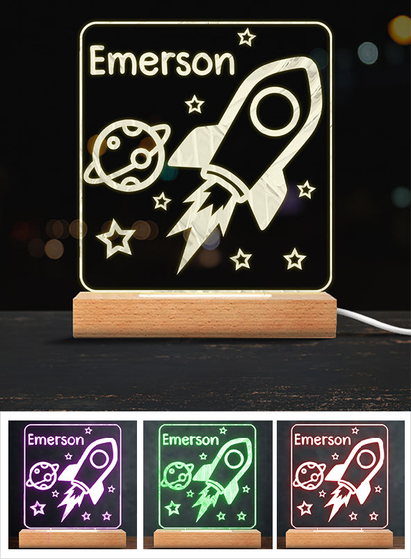 Rocket Night – Personalisierte, neugeborenenförmige Leuchtplatte