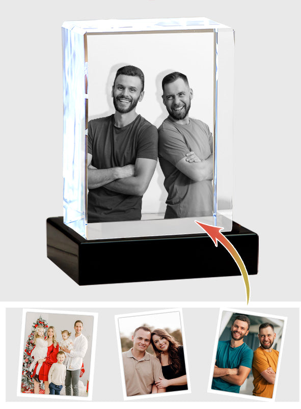 Custom Photo - Personalized Son Laser Engraving 3D Cuboid Shaped Crystal Lamp