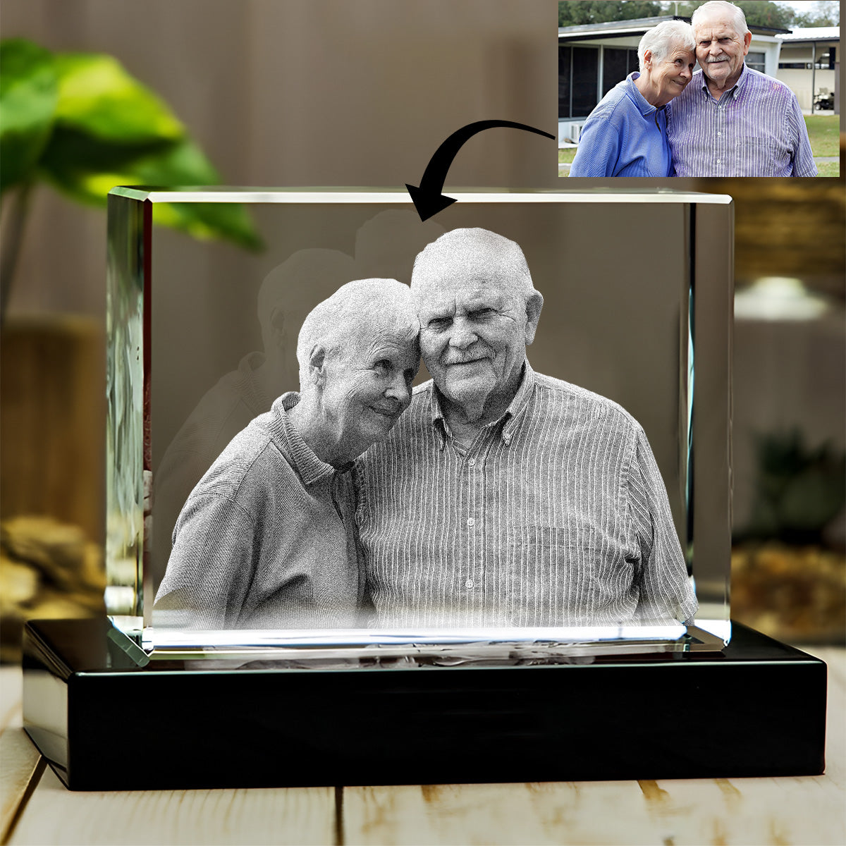 Custom Photo - Personalized Memorial Laser Engraving 3D Cuboid Shaped Crystal Lamp