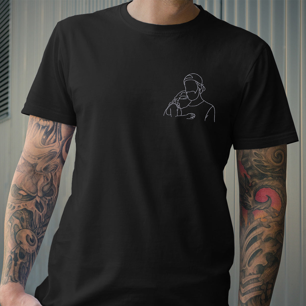 Custom Line Art - Personalized Father Embroidered T-shirt