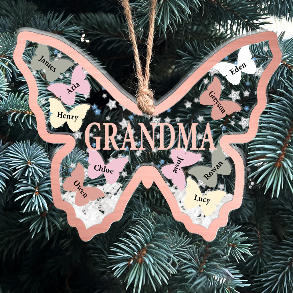 Papillons pour grand-mère et petits-enfants - Cadeau pour grand-mère - Ornement à secouer personnalisé à 3 couches