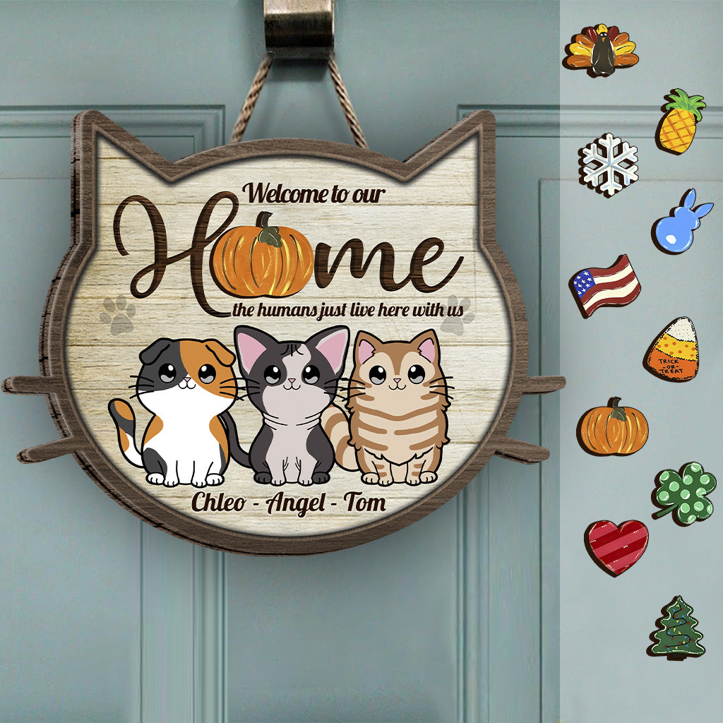 Welcome To Our Home - Personalized Cat Interchangeable Wood Sign