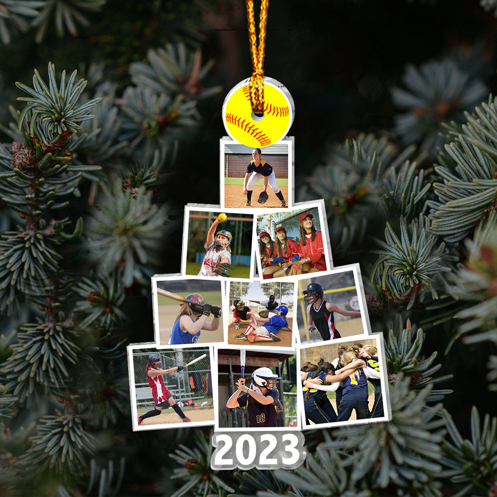 Merry Christmas - Personalized Softball Transparent Ornament