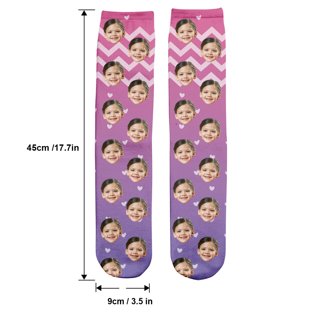 Chaussettes personnalisées pour enfants, motif violet et visage personnalisé