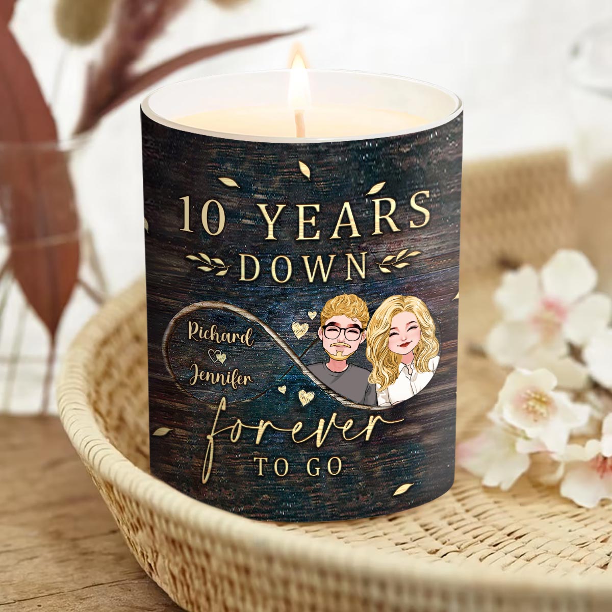 Forever To Go - Personalized Couple Candle With Wooden Lid