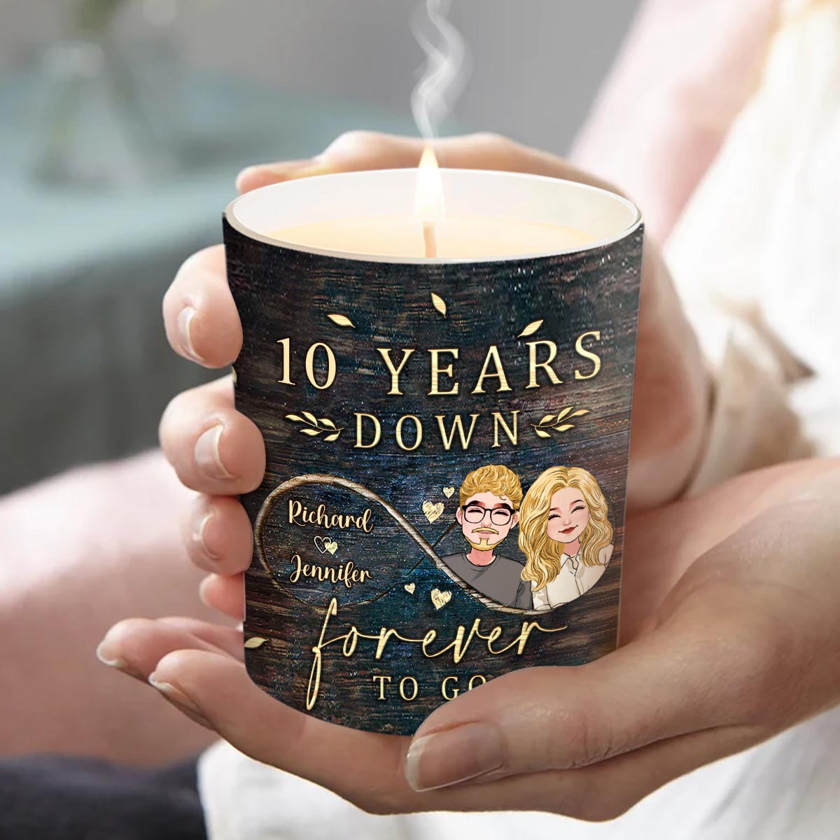 Forever To Go - Personalized Couple Candle With Wooden Lid