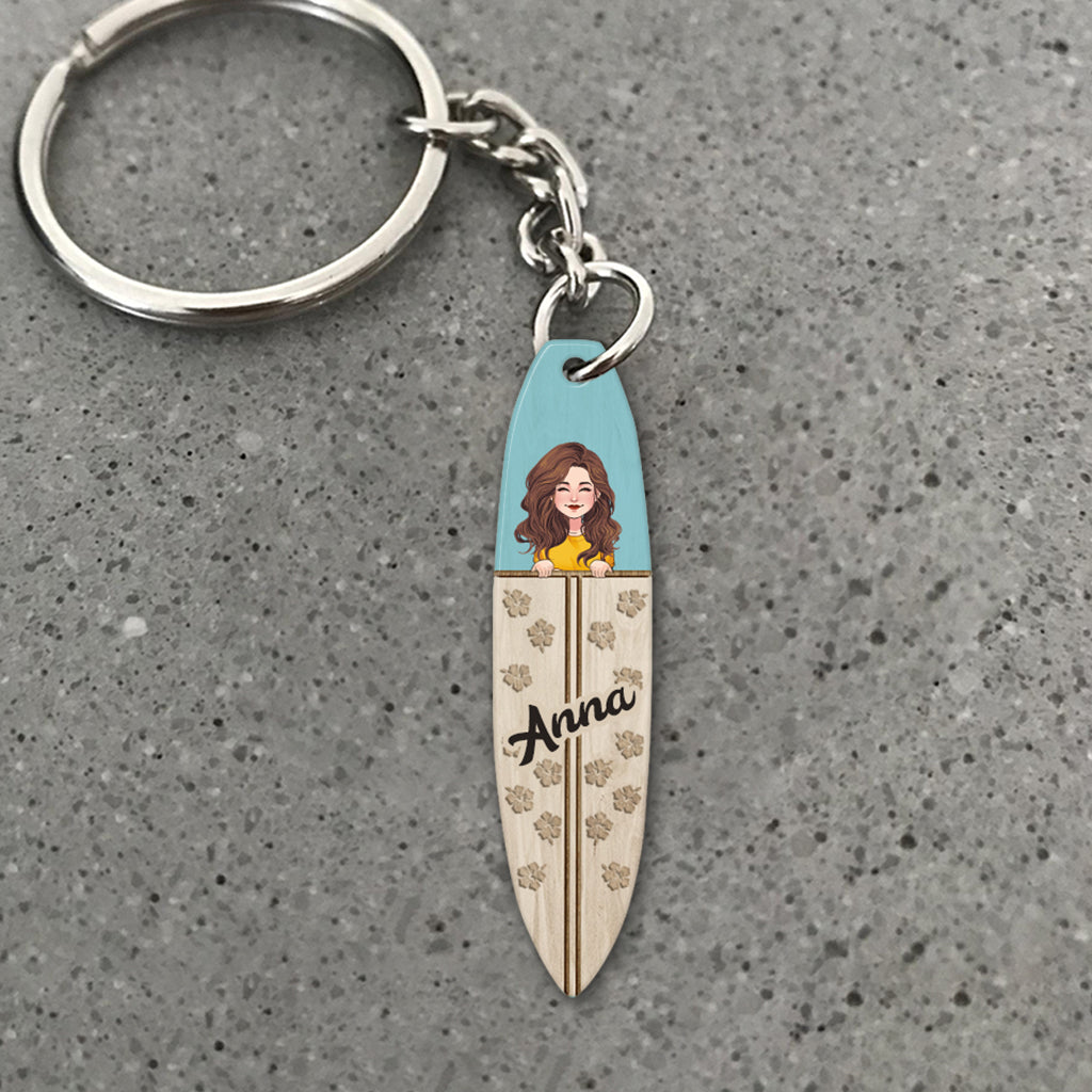 Surfen lieben – Personalisierter Surfer-Schlüsselanhänger (beidseitig bedruckt)