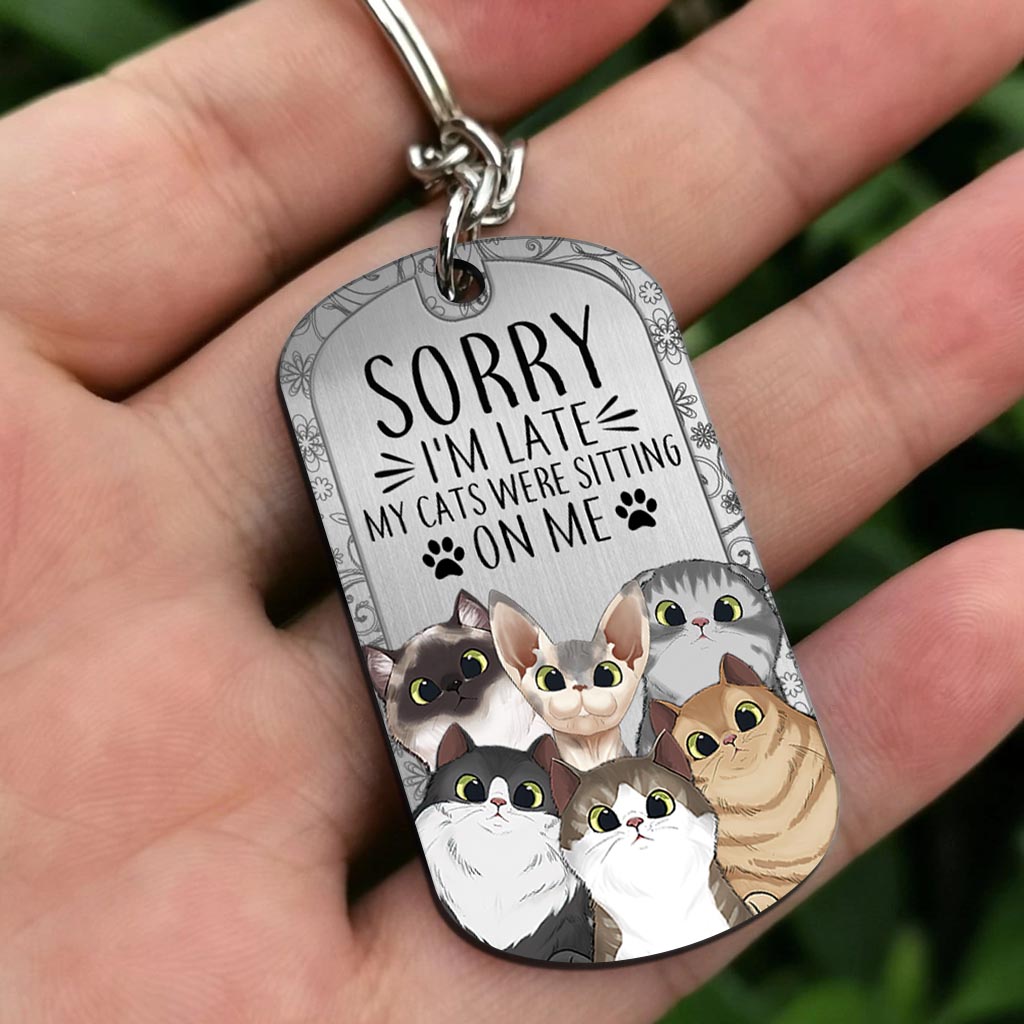 Entschuldigung, ich bin zu spät – Personalisierter Katzen-Schlüsselanhänger aus Edelstahl