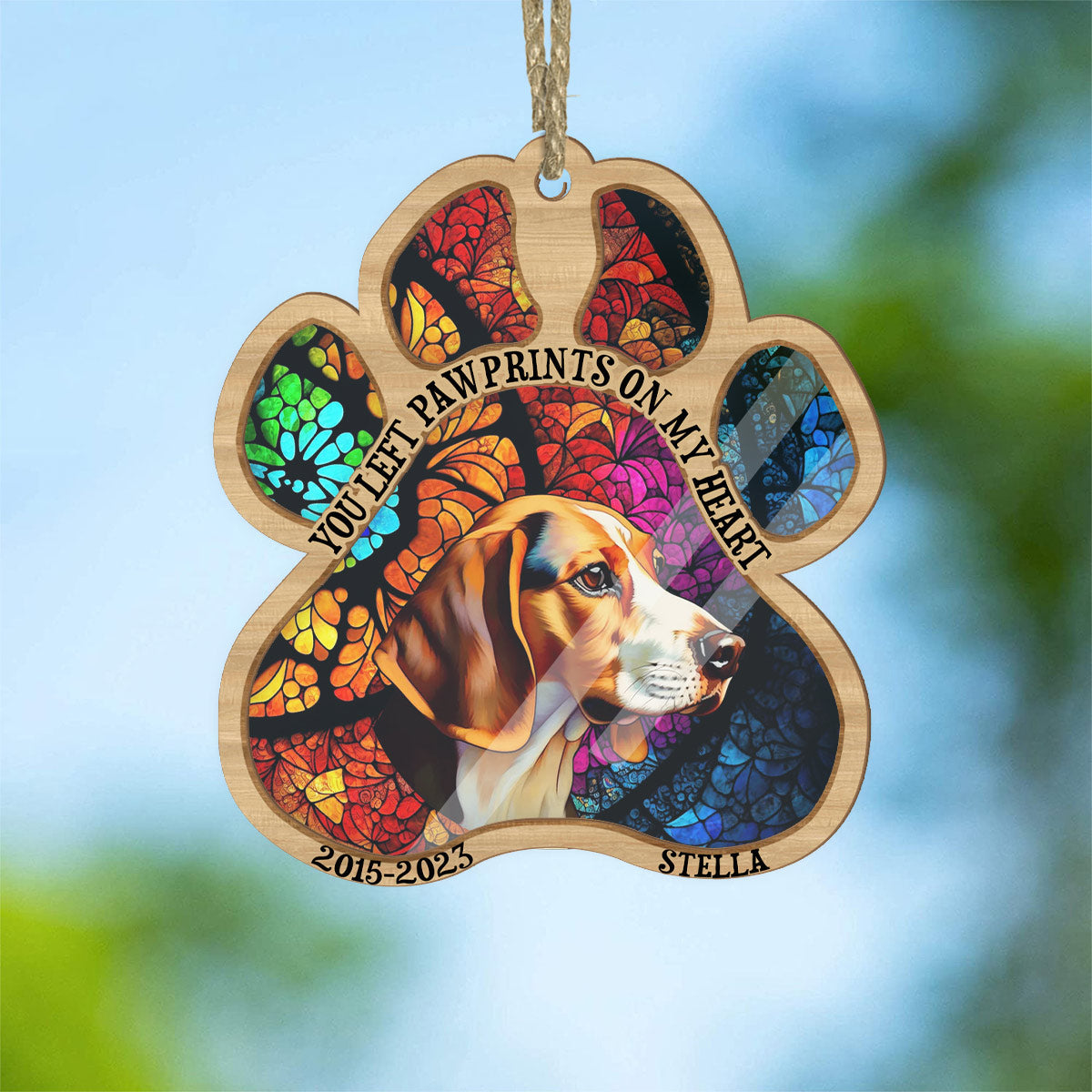 Du hast Pfotenabdrücke in meinem Herzen hinterlassen – Geschenk für Hundebesitzer und Katzenliebhaber – Personalisierter Sonnenfänger