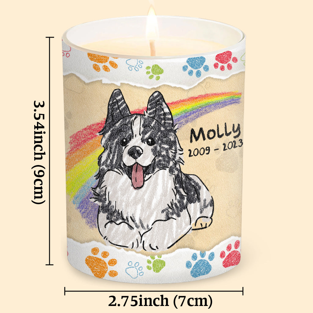 Ich habe den Regenbogen überquert – Geschenk für Hundebesitzer, die ihre Katze oder ihren Hund verloren haben – Personalisierte Kerze mit Holzdeckel
