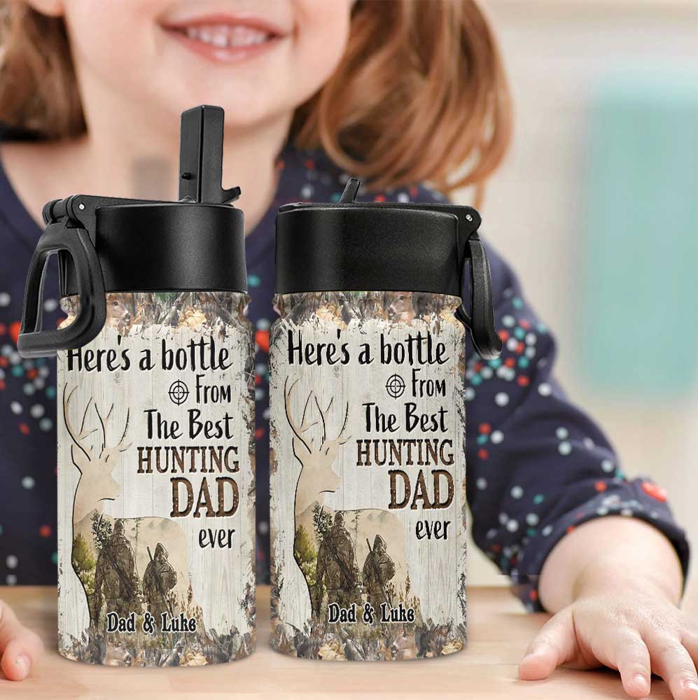 From The Best Hunting Dad Ever - Personalized Hunting Kids Water Bottle