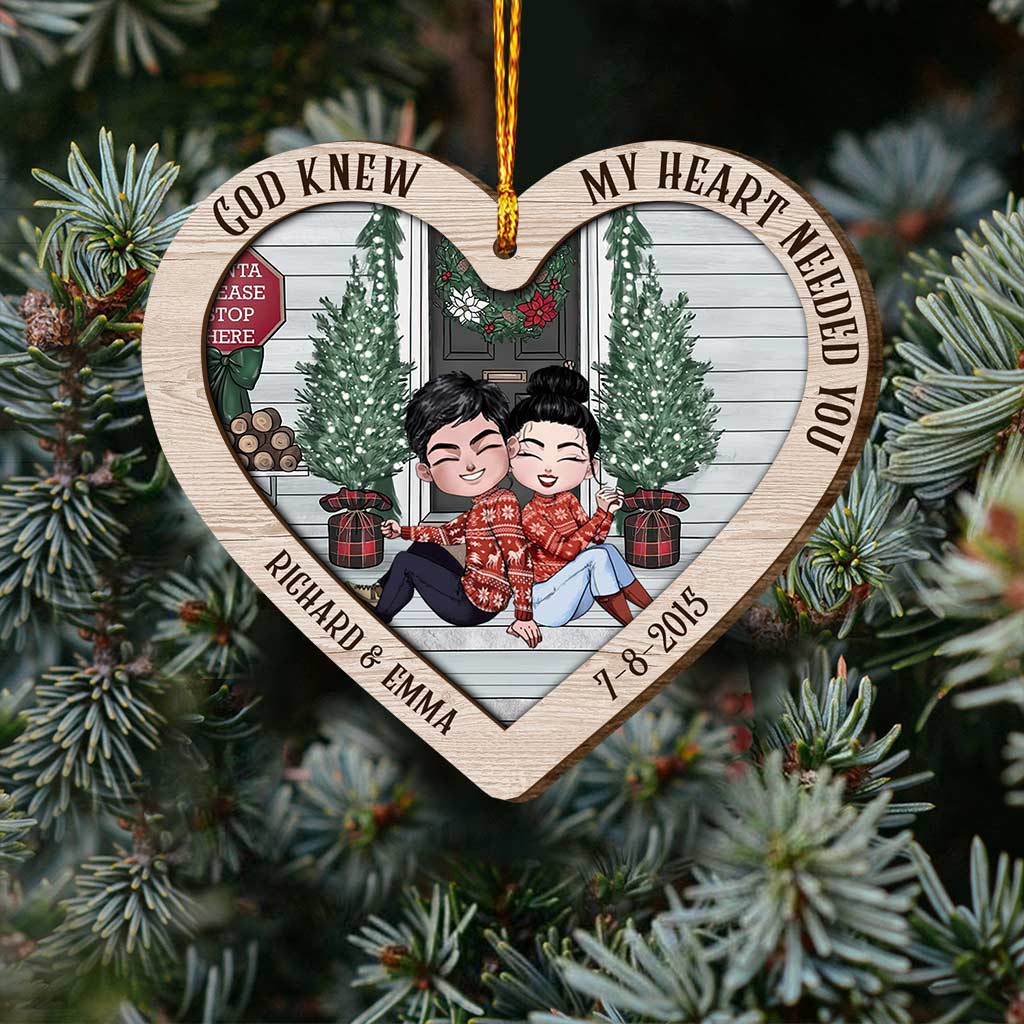 My Heart Is Wherever You Are - Personalized Christmas Couple Layered Wood Ornament