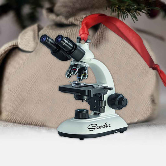 Microscope avec guirlande lumineuse de Noël - Ornement personnalisé pour technicien médical (Impression recto verso)