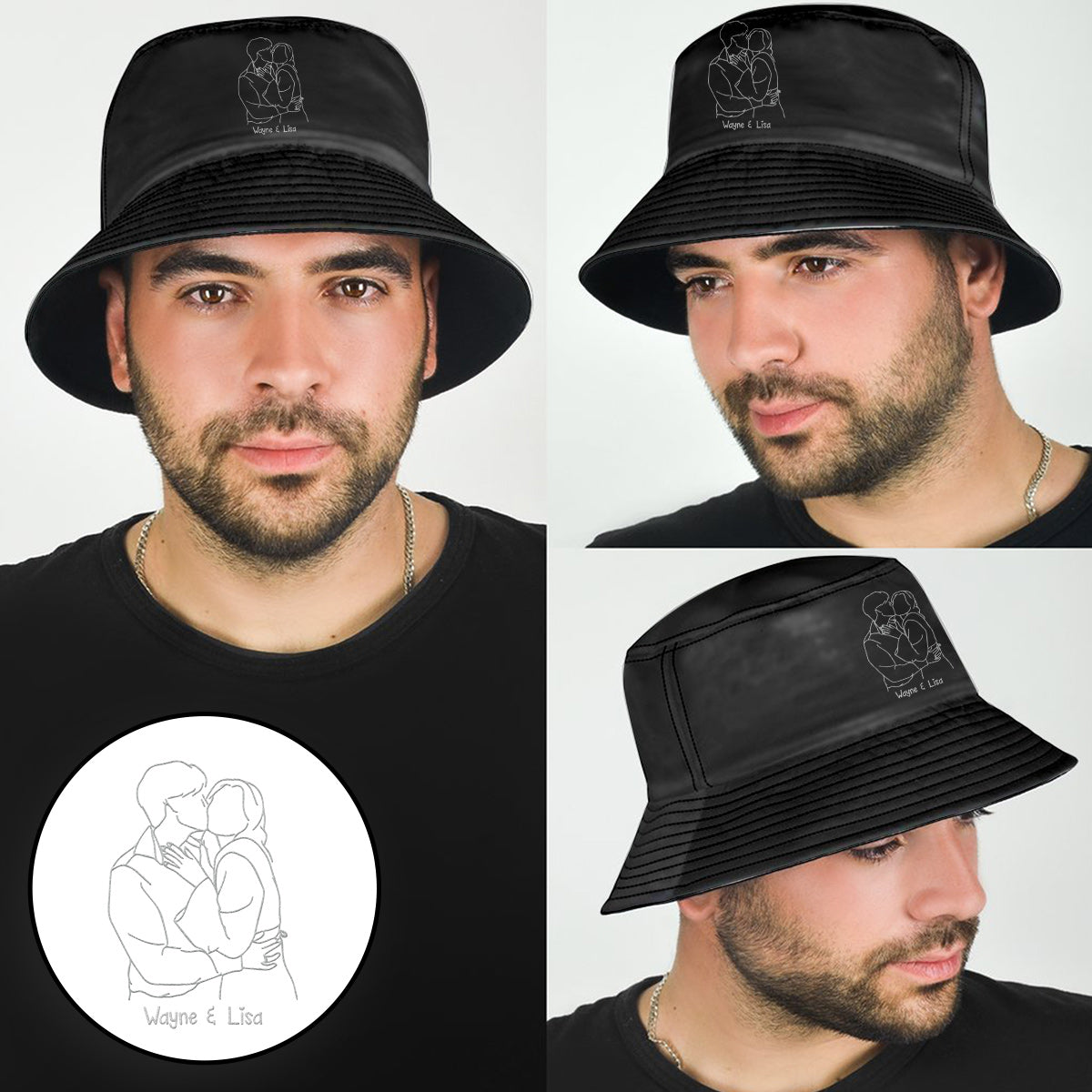 Custom Photo - Personalized Couple Embroidered Bucket Hat