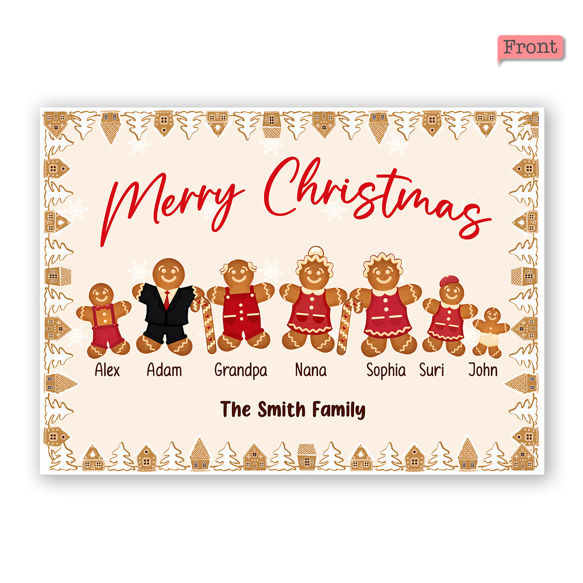 Fröhliche Weihnachten, Lebkuchenfamilie – Personalisierte Familiengrußkarte