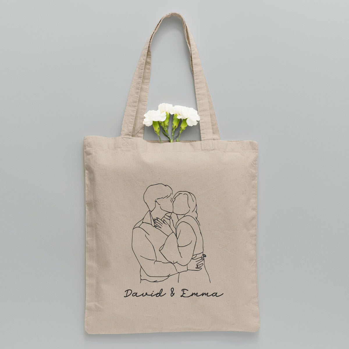 Custom Photo Line Art - Personalized Couple Embroidered Tote Bag