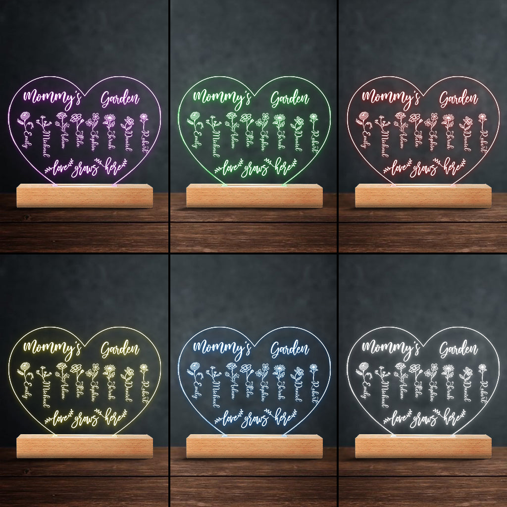 Grandma's Garden - Gift for grandma, mom, aunt, grandpa - Personalized Shaped Plaque Light Base