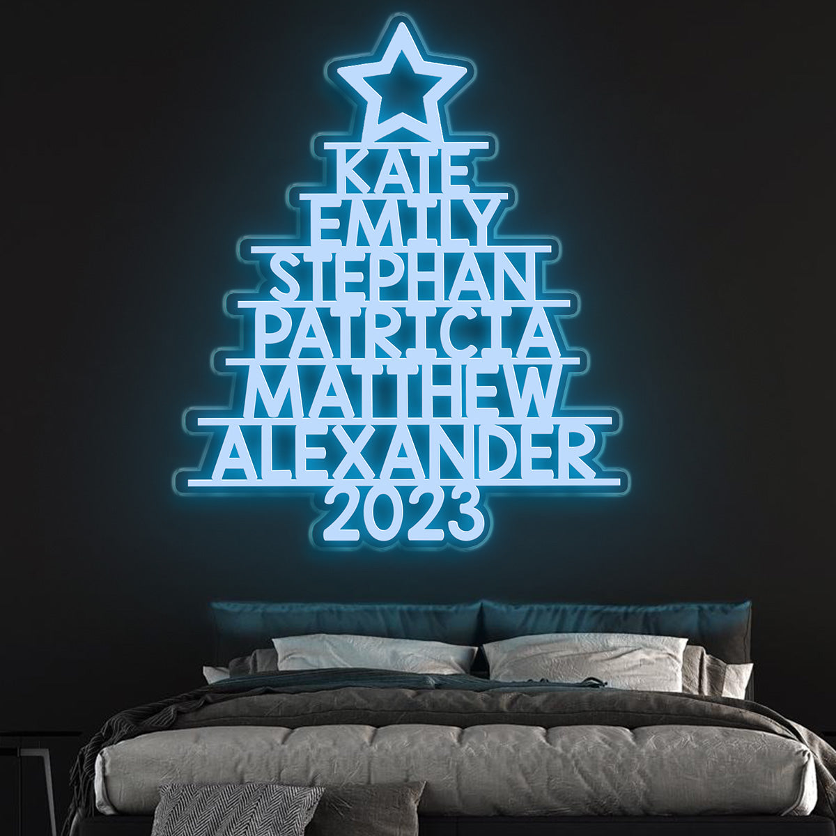 Sapin de Noël avec noms de famille - Enseigne lumineuse personnalisée pour la famille
