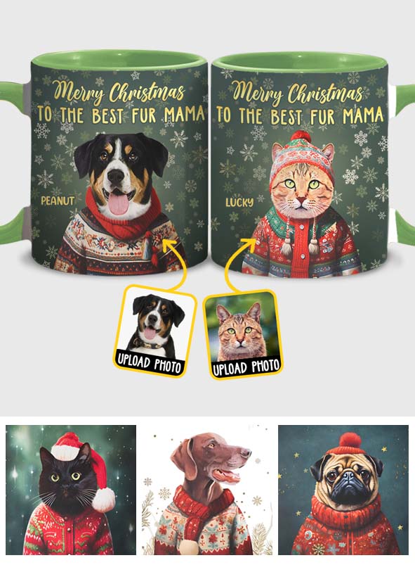 Personalized Christmas Pet Portrait - Gift for dog lovers, dog lover, cat lover - Personalized Accent Mug