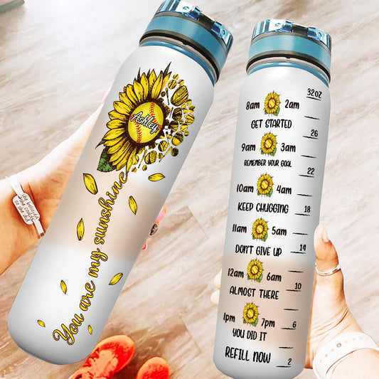 You Are My Sunshine Softball - Gourde personnalisée avec suivi d'hydratation pour le softball