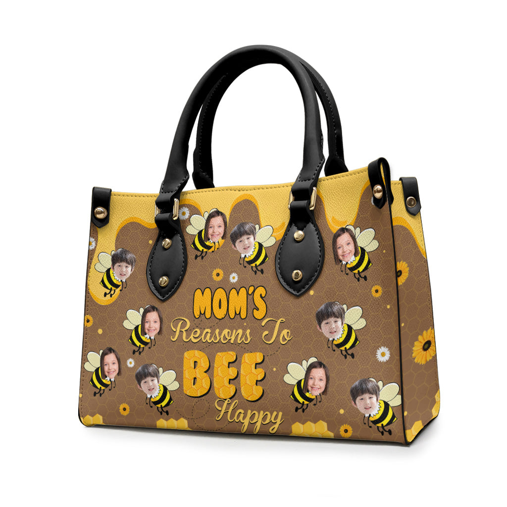 Bee Happy - Gift for grandma, mom - Personalized Leather Handbag
