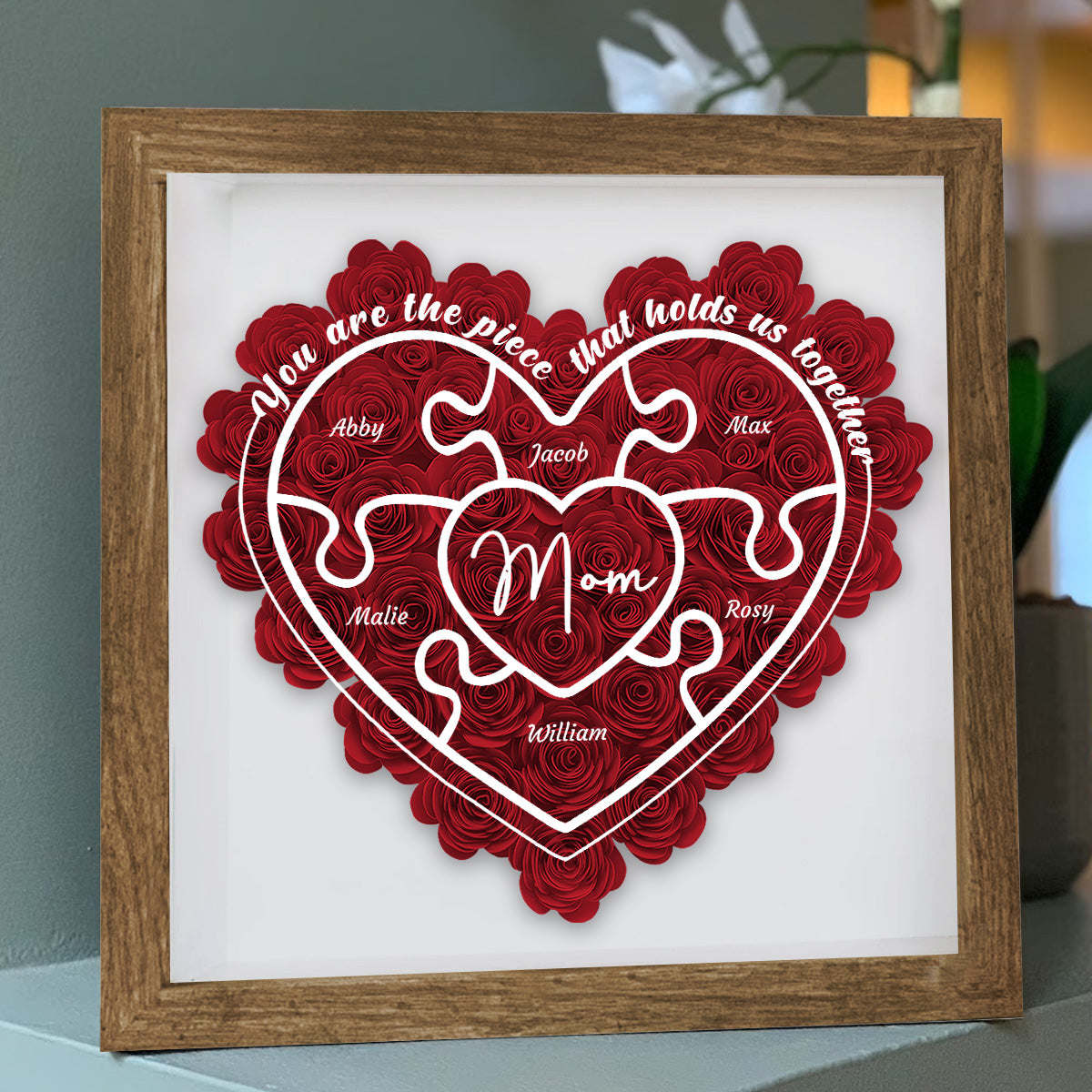 Mom You Are The Piece - Gift for mom, grandma, aunt, aunt, dad - Personalized Flower Shadow Box