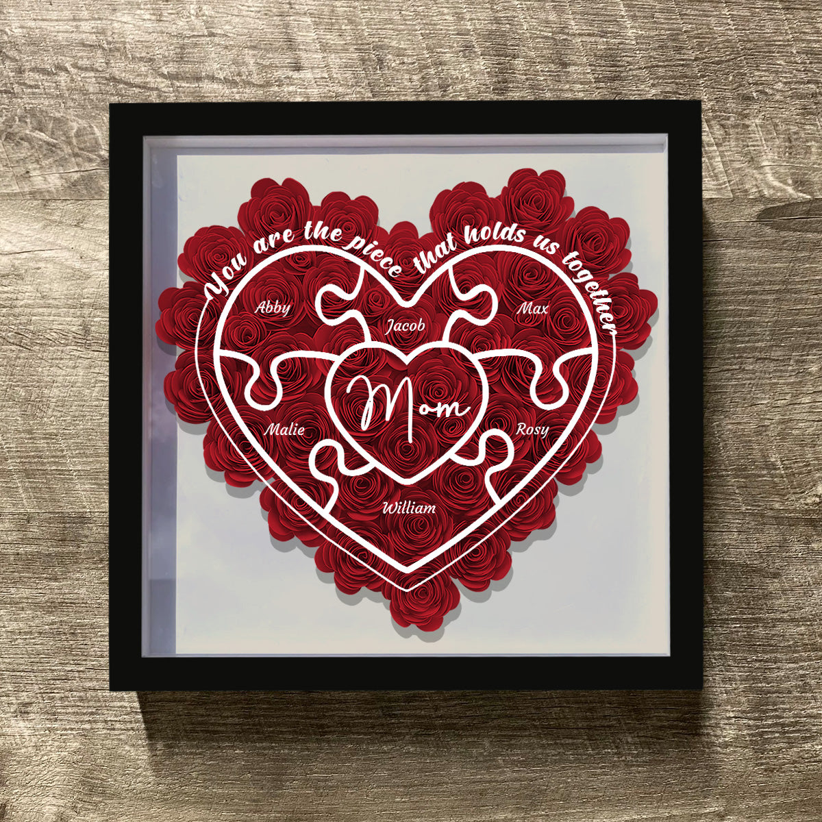 Mom You Are The Piece - Gift for mom, grandma, aunt, aunt, dad - Personalized Flower Shadow Box