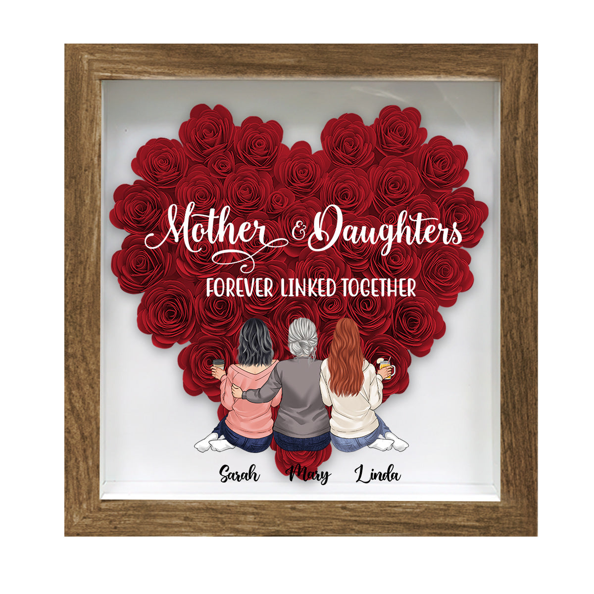 Mother And Daughters - Gift for mom, daughter, son - Personalized Flower Shadow Box
