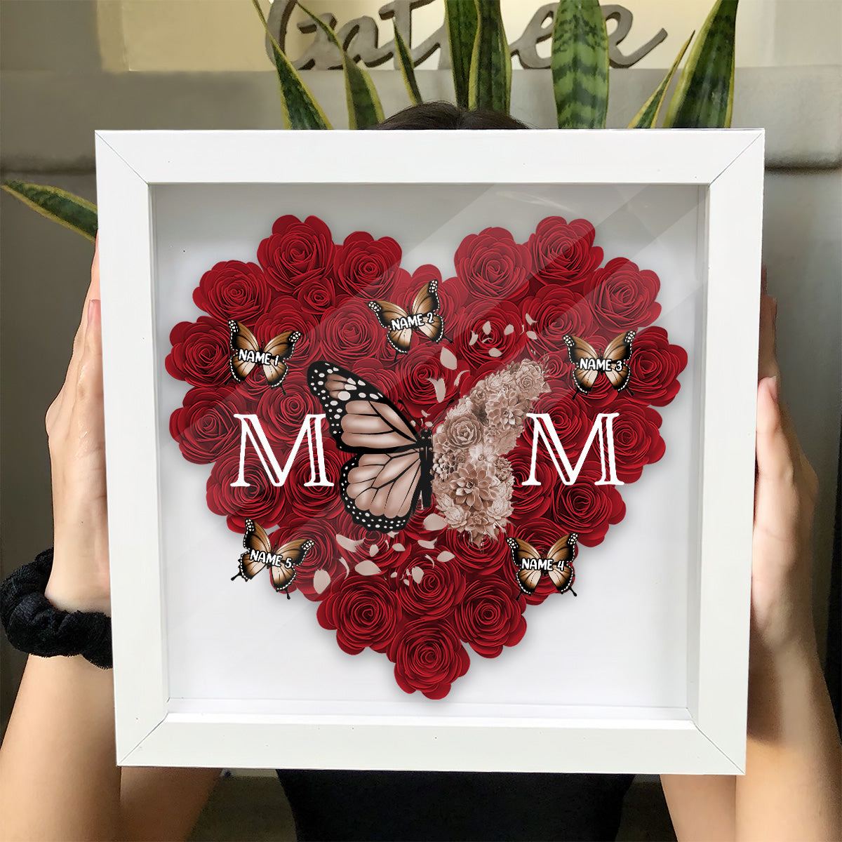 Mom Butterfly - Personalized Mother Flower Shadow Box
