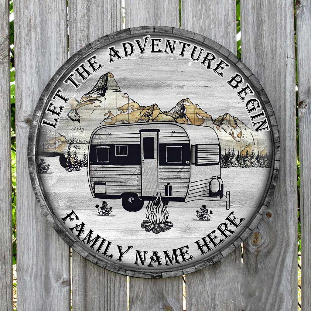 Let The Adventure Begin - Camping Personalized Round Wood Sign
