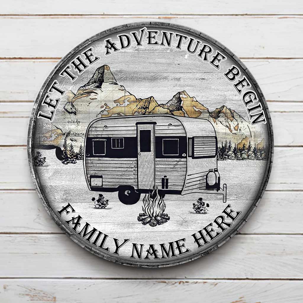 Let The Adventure Begin - Camping Personalized Round Wood Sign